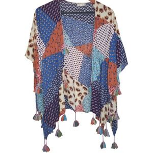 Janice Kimono Women One Size Multicolor Patchwork Paisley Tassel Bohemian